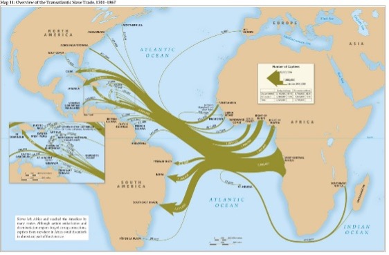 Map showing the Middle Passage route from Africa to the Americas